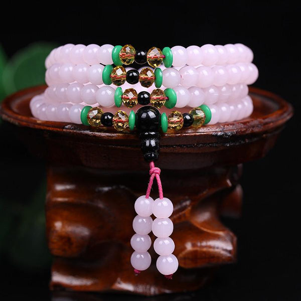 Pink Chalcedony 108 Bead Mala Necklace