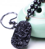 Natural Black Obsidian Carved Dragon Pendant