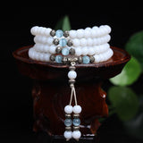 White Chalcedony Stone 108 Bead Mala Bracelet