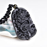 Natural Black Obsidian Carved Dragon Pendant