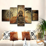 5 Pieces Buddha Canvas Wall Art Vintage Black World Map Print Painting