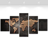 5 Pieces Buddha Canvas Wall Art Vintage Black World Map Print Painting