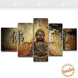 5 Pieces Buddha Canvas Wall Art Vintage Black World Map Print Painting